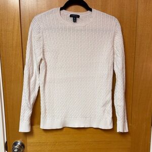 Lands' End White 100% Cotton Cable Knit Sweater